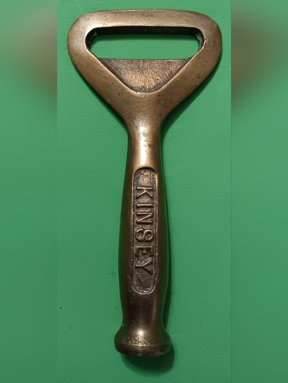KINSEY Whiskey Solid Brass Beer Bottle Opener Breweriana Ice Breaker Preowned